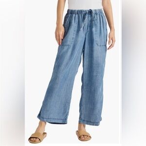 SPLENDID XXL CHAMBRAY WIDE LEG BREEZY TIE-WAIST CROPPED PANT